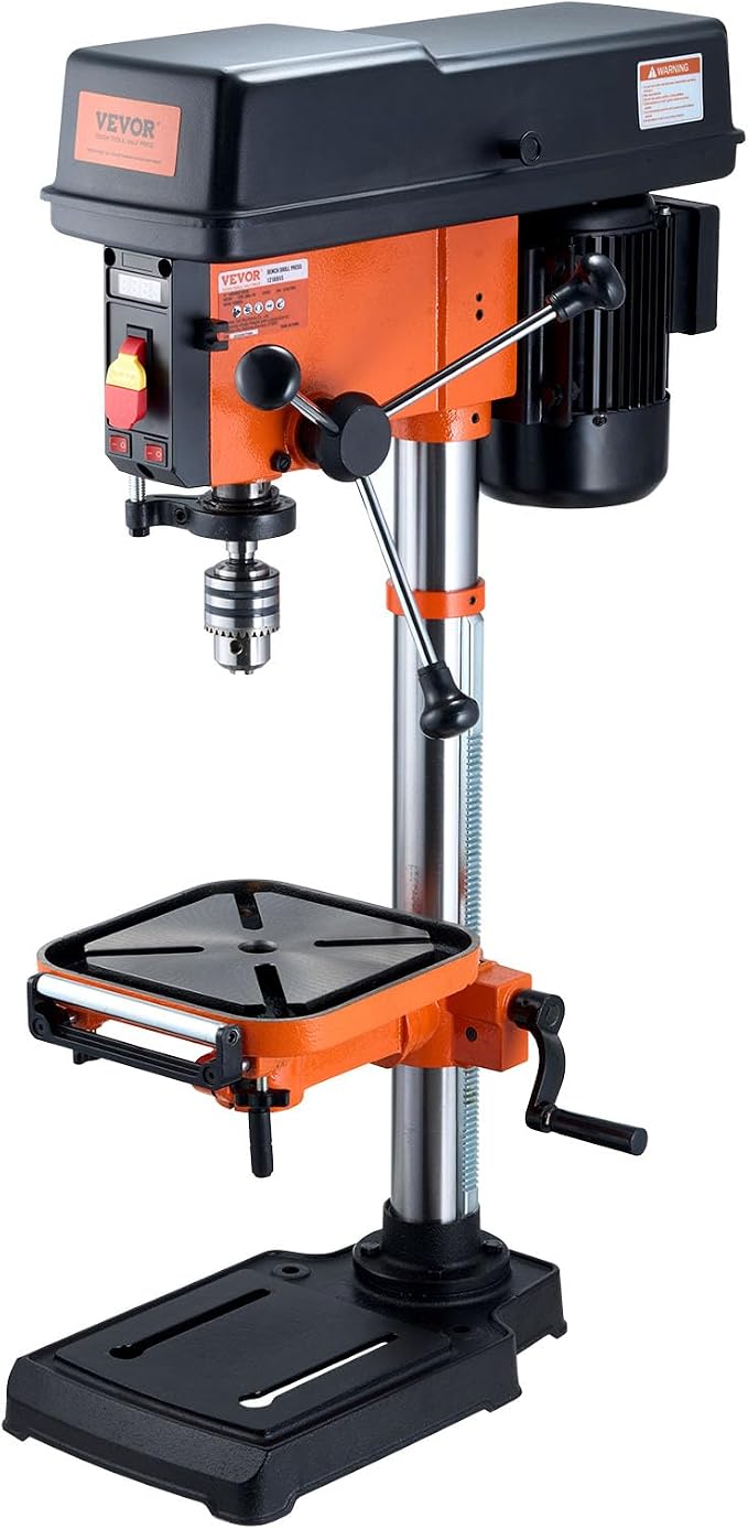 VEVOR 12 in Benchtop Drill Press, 5 Amp 120V, Variable Speed Cast Iron Bench Drill Press, 12 in Swing Distance 0-45° Tiltling Worktable with Laser Work Light, Tabletop Drilling Machine for Wood Metal