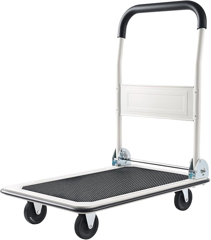 VEVOR Foldable Push Cart Dolly, 330 lbs Load Capacity, Folding Platform Truck with Swivel Wheels, Moving Platform Hand Truck Flatbed Cart, Space Saving Push Handle for Easy Storage 29 x 18.9 x 32.5 in
