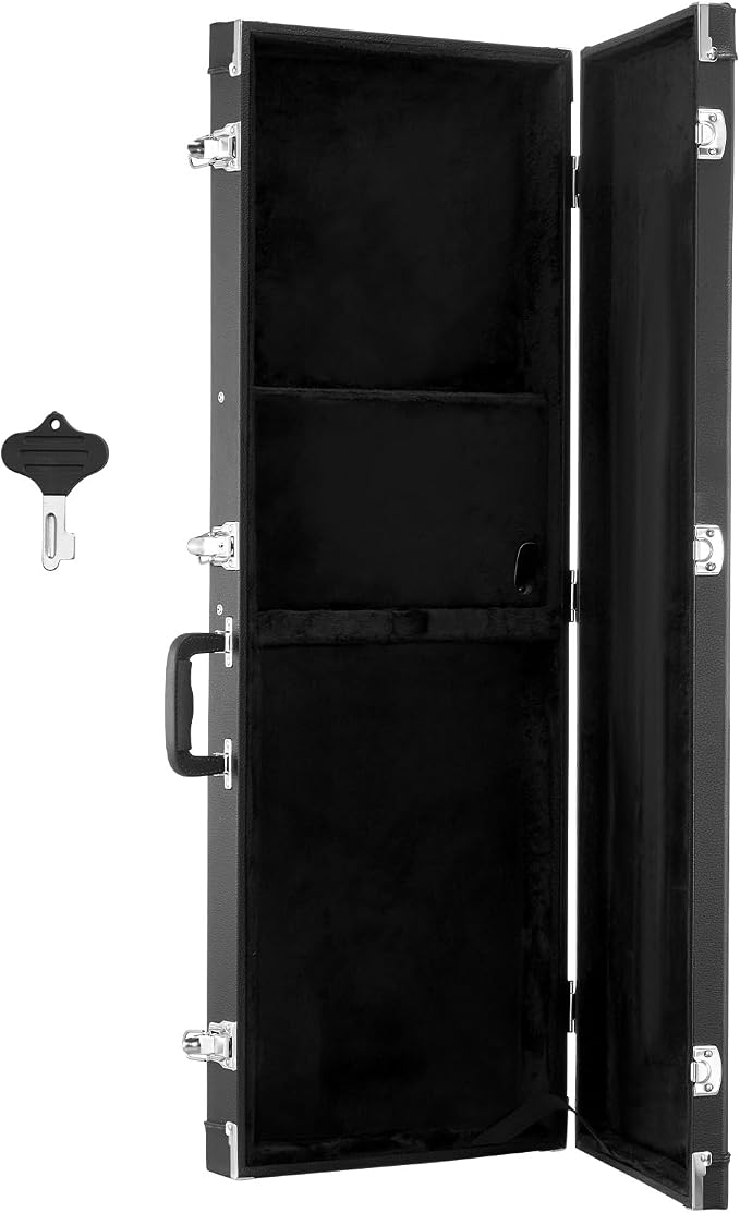 VEVOR Electric Guitar Hard Case, 41.3 Inch, Rectangle Wooden Hard-Shell Protective Carrying Case, with Lock Latch, Padding, Accessory Compartment, Key, for 39 Inch Tele/ST Electric Guitars, Black