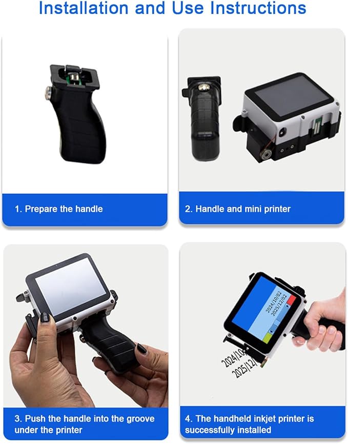 Hyuduo Mini Portable Gun Handheld Inkjet Printer 28 Languages HD Touch Screen Compact Design Type C Interface for Carton Box Wood Cloth Plastic with 4 core Cup