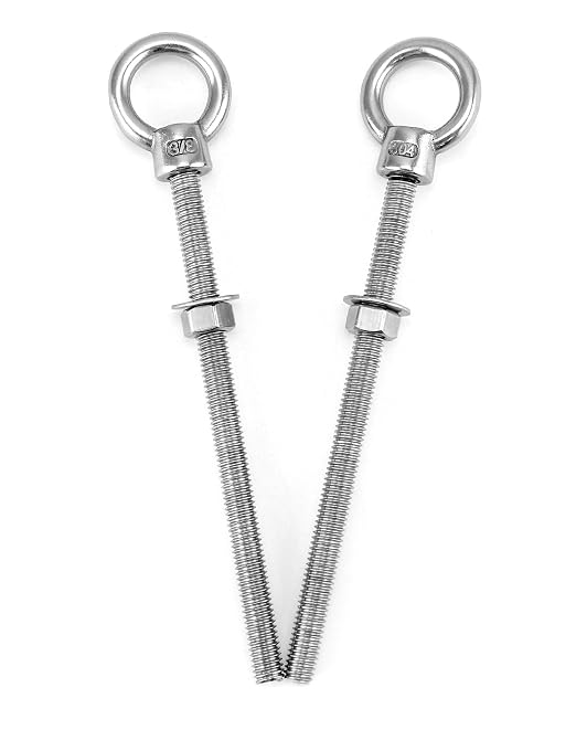 QWORK Stainless Shoulder Eye Bolts 3/8"x6", 20 Pcs Threaded Eyebolts, Fixing Kit for Wood, Metal & Outdoor Projects