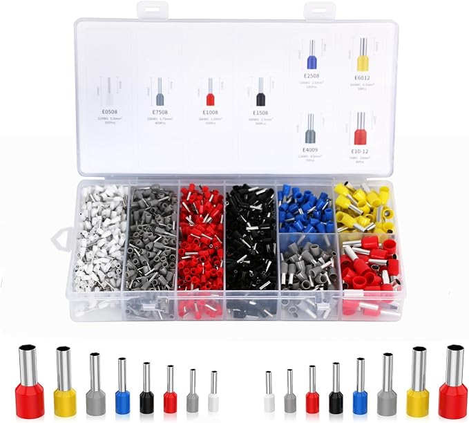 Ferrule Crimping Tool Kit, AWG 10-6 Self-adjustable Ratchet Wire Ferrule Crimper Plier Set with 1800pcs Wire Terminals Crimping Connectors Wire Ends Ferrules, Black/Orange