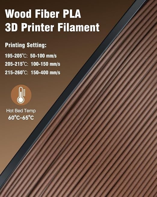 Real Wood Fiber PLA Filament 1.75mm, Natural Matte Texture, Reduced Clogging, Easy to Print, 1kg(2.2lbs) SUNLU 3D Printer Filament, Cherry Wood