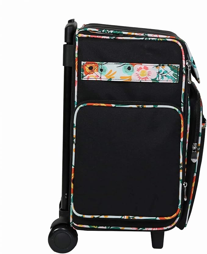 Everything Mary Rolling Scrapbook Tote – Black & Floral Trim Craft Bag with Wheels – Storage Organizer for Scrapbooking, Papercraft, Art Supplies & Craft Tools