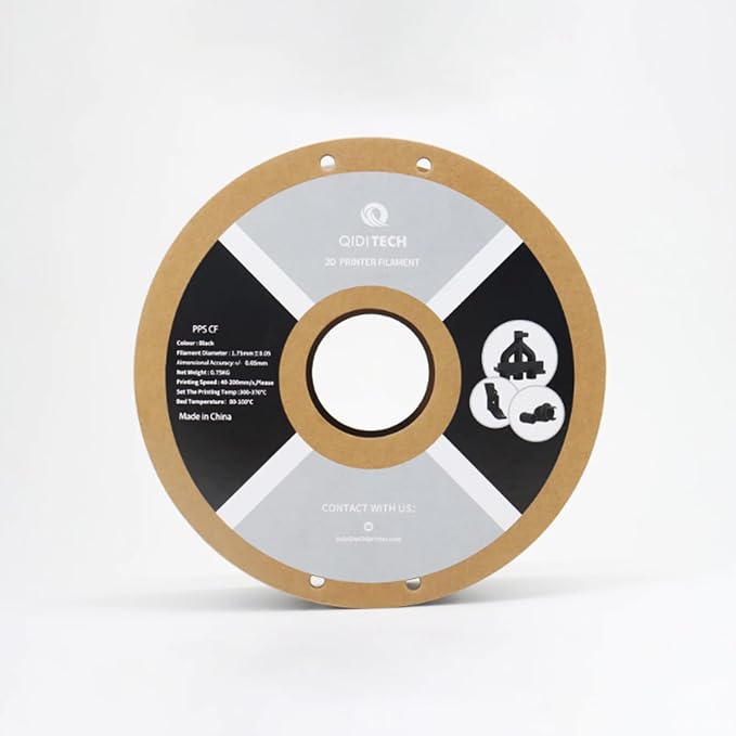 QIDI Official 3D Printer Filament, Carbon Fiber Reinforced PPS Material, 1.75mm Diameter & 0.75kg Spool, Heat-Resistant & Flame-Retardant, Industrial-Grade for Automotive & Aerospace Functional Parts