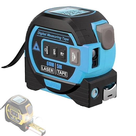 Tape Measure 3-in-1 Tape Measure - Digital Measuring Tape with Data Storage Function Vertical Crosshair Rangefinder, LCD Display, 16Ft Tape,60M/197Ft Rangefinder,Blue:60M.