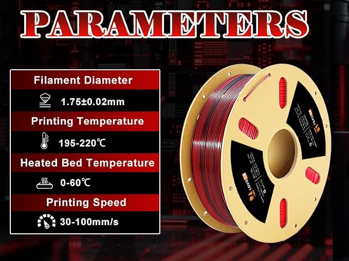 LOVOON PLA 3D Printer Filament Silk Bundle 2KG, PLA Filament 1.75mm Shiny Dual Color Change by Angle, 3D Printing Filament Bundle of Silk Black/Red, 1KG X 2 Spools