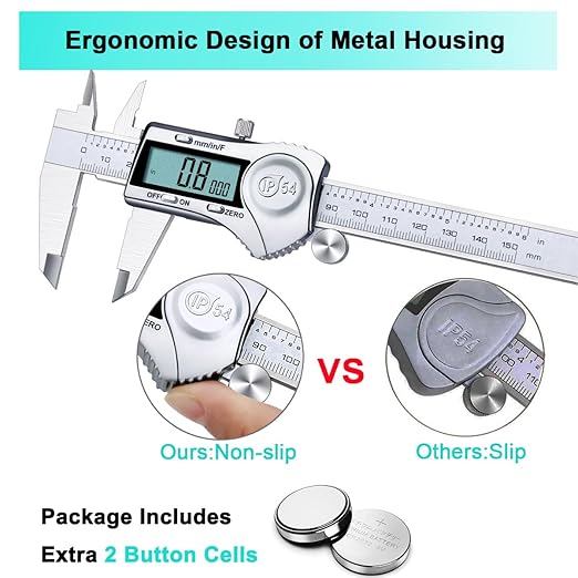 Kynup Digital Caliper 6 Inch Measuring Tool, Professional Stainless Steel Electronic Micrometer with Large LCD Screen, Vernier Caliper, Inch Metric Fraction Conversion, Auto-Off, IP54 Splash Proof