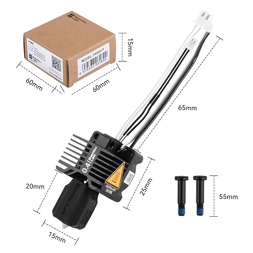Bamboo Lab X1 Carbon, X1, X1C Hotend Complete Kit for X1 Series 3D Printer, Full Assembly Hardened Steel Hot End with Fan, Thermistor, Ceramic Heater, 0.4mm Nozzle, Extruder Heating Block Replacement