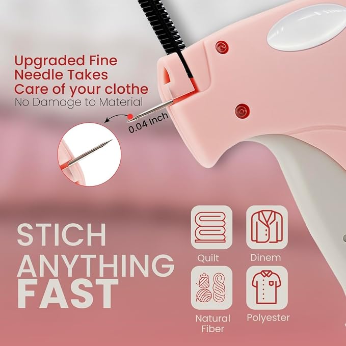 Premium Stitch Gun for Clothes ā No-Sew Handheld Sewing Tagging Gun for Quick Clothing Repair & Hemming ā Includes 6 Needles 1500 Black Fasteners & 1500 White Fasteners