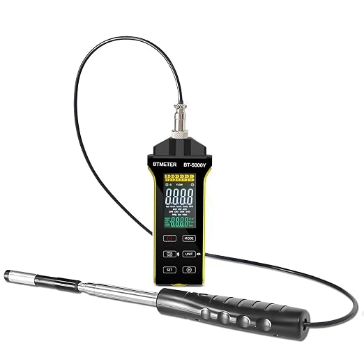 BTMETER Hot Wire Anemometer - CFM/CMM Digital Air Flow Meter, Wind Speed Meter Measure 0.2~67Mph, Thermal Anemometer with 360° Revolve Telescopic Probe for HVAC Duct Air Vent BT-5000Y