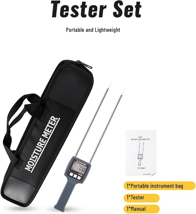 TK100H Portable Hay Moisture Meter with Probe, Accurate and Fast Tester for Forage Grass, Alfalfa, Cereal Straw, and Hay Bales to Monitor Hydration Levels