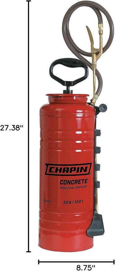Chapin 19494 Made in USA 3.5 Gallon Tri-Poxy Industrial Open Head Sprayer for Professional Concrete Applications, Form Oils, Construction with All Brass Components, 3.5 gallons, Red