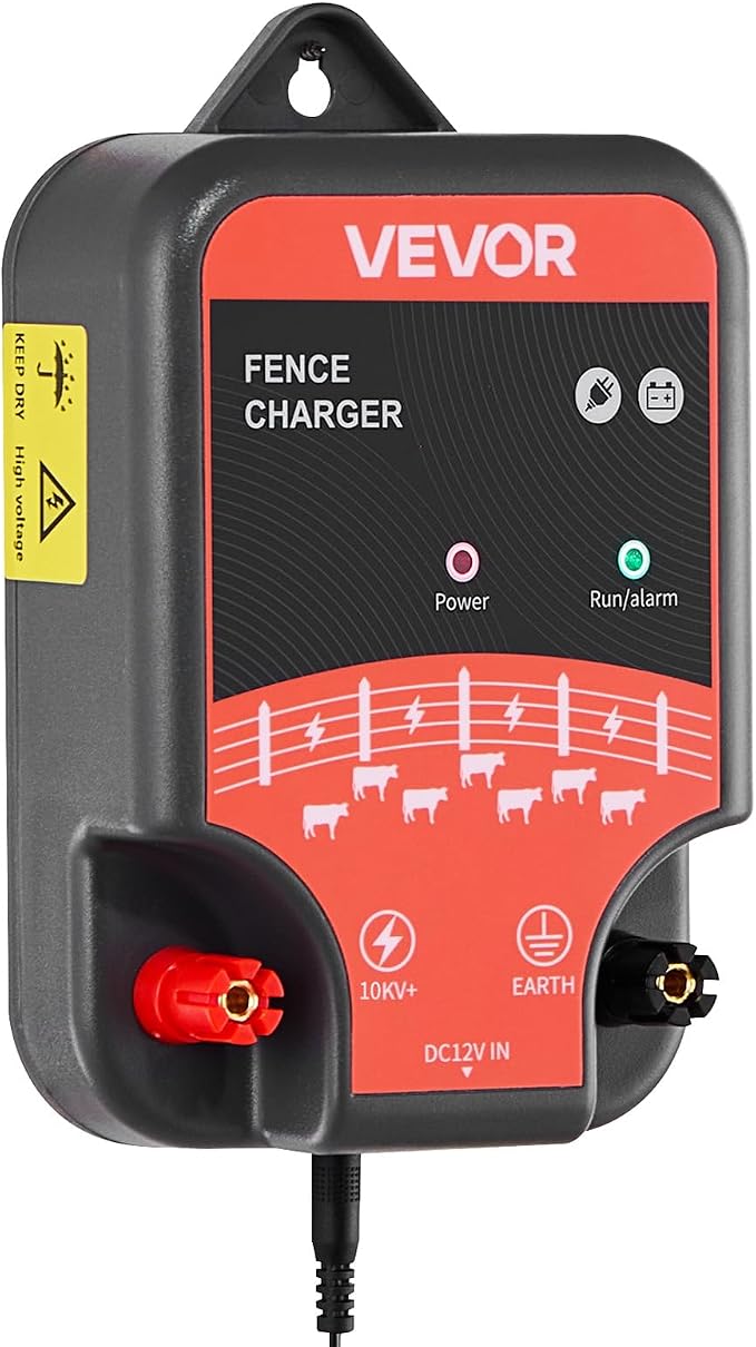 VEVOR Electric Fence Charger, 10kV 2J, AC DC Electric Fence Energizer with LED Indicator, 1.86 Miles Range, Powerful Plug-in Fences Charger, Prevents Wild Animals Intrusion for Livestock Poultry