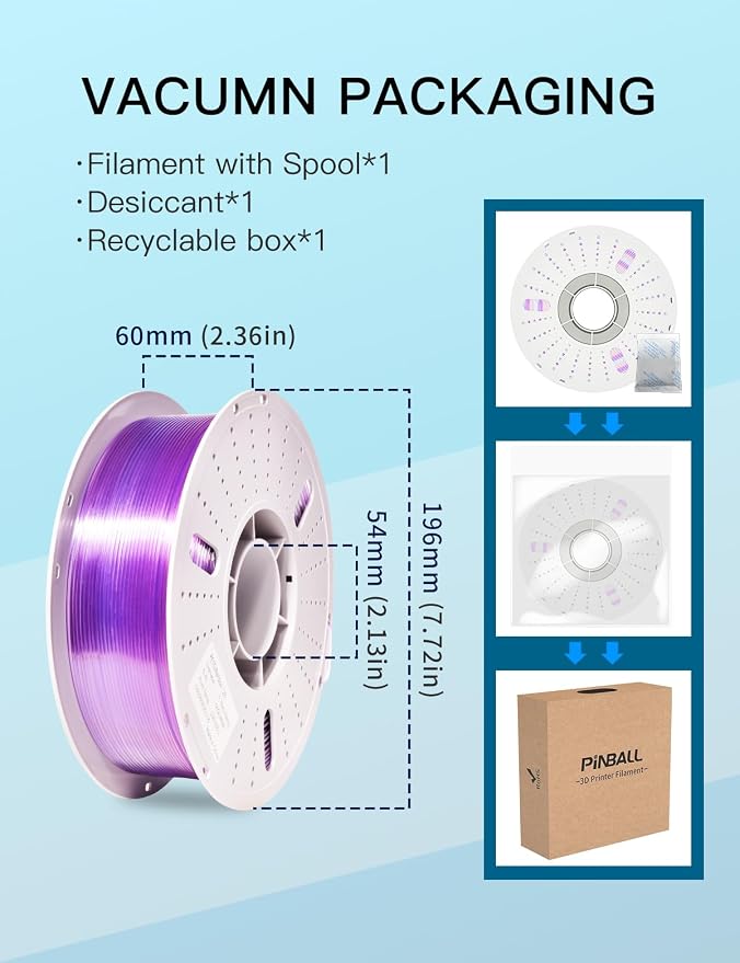 PINBALL PETG Rainbow 3D Printer Filament 1.75mm, Multicolor Translucent PETG Filament, Accuracy +/- 0.02 mm, 1kg Spool (2.2lbs)