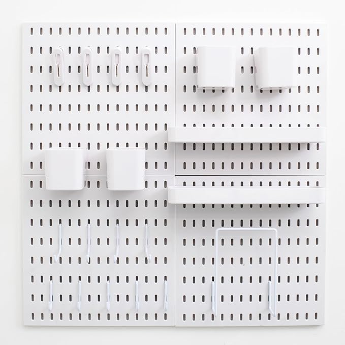 Wall-Mounted Pegboard Kit, 25.2" x 25.2" Organizer Panel – Large, Cost-Effective & Nail-Free Installation White