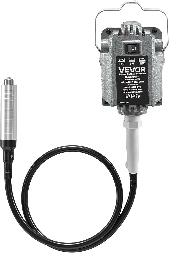 VEVOR Flex Shaft Grinder, 125W 18000RPM Electric Flex Shaft Rotary Tool, Foot-Pedal Control Hanging Carver Grinder with 112PCS Accessory Kit for Sanding Buffing Polishing Cutting