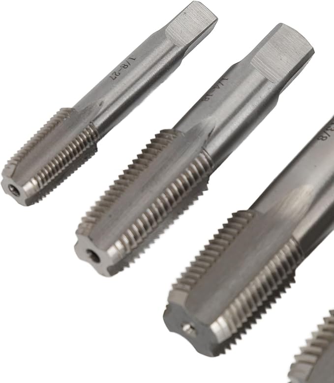6Pcs Tap and Die Sets, 1 3/4 1/2 3/8 1/4 1/8 High Speed Steel NPT Pipe Tap Pipe Threader Drill Bits