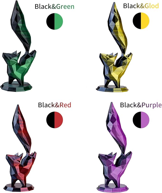 Chitu Systems Conjure Silk PLA 3D Printer Filament, 1.75mm Dual Color Filament, Silk Black Red+Gold+Purple+Dark Green 4x200g/1.8lb
