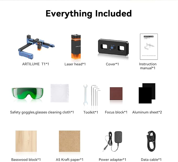 Artilume Laser Engraver 7000mW APP-Control-Foldable Design Laser Engraver and Cutter Machine 200 * 150mm Working Area Portable Engraver for Wood Leather Acrylic Best for Beginners Small Business (T1)