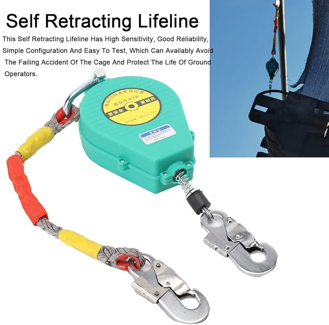 Self Retracting Lifeline 23ft 330lbs Fall Arrester Lanyard Protect Safety Harness Fall Protection with Alloy Steel Hook Steel Wire Rope