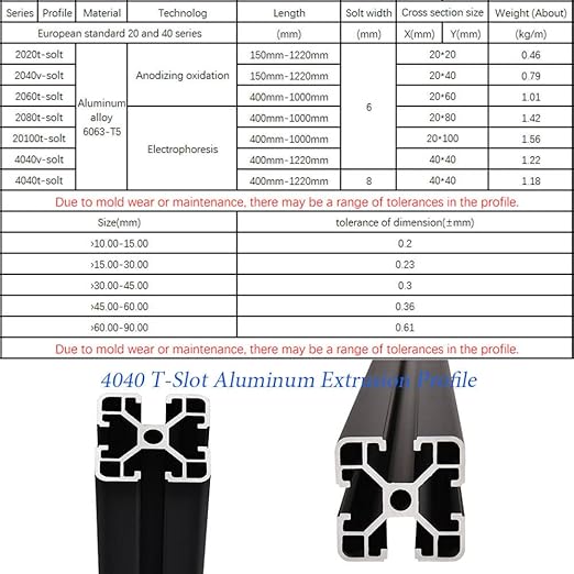 IXGNIJ 4PCS T Slot 4040 Aluminum Extrusion Profile 31.5'',European Standard Linear Rail for 3D Printer Parts and CNC DIY 800mm Black