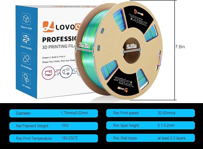 LOVOON 3D Printer Filament, Tricolor PLA Filament 1.75mm Silk Rainbow Filament Green-Red-Blue, 3D Printing Accessories PLA Filament Multicolor, Dimensional Accuracy +/-0.02mm, 2.2lbs/Spool