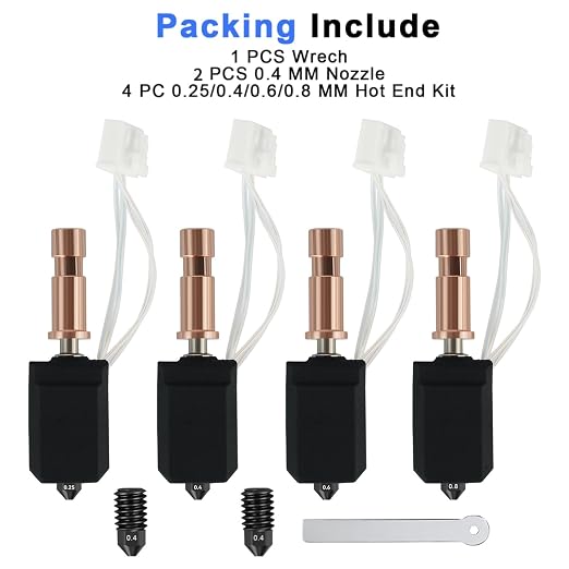 4 Pack Ceramic Hotend Kit for Anycubic Kobra S1 Combo - 0.25/0.4/0.6/0.8MM Extruder Hotend Kit & 2 Extra Hardened Steel Nozzle 200K Thermistor High Temperature Heater Block for Anycubic Kobra S1