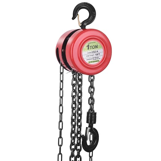 Hand Chain Hoist, 1 Ton 2200 lbs Capacity, 10 Feet with 2 Heavy Duty Hooks, Heavy Duty Steel Chain Fall Hoist for Warehouse Automotive Lifting