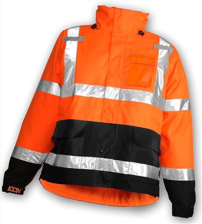 Tingley Standard Icon High Visibility Jacket With Attached Hood, Fluorescent Orange-red/Black, XX-Large