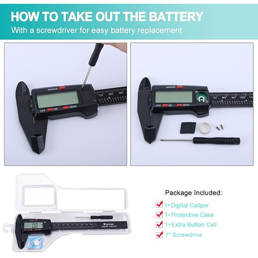 Kynup Digital Caliper, Caliper Measuring Tool with LCD Screen, Electronic Micrometer Caliper with Auto-Off Feature, Inch and Millimeter Conversion(0-6")