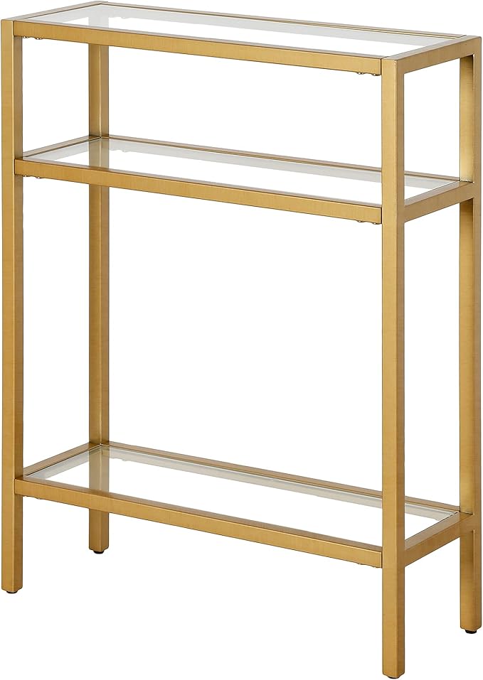 Henn&Hart 22" Wide Rectangular Console Table in Brass, Entryway Table, Accent Table for Living Room, Hallway | Industrial-style console table with open shelving and durable metal frame for living rooms, entryways, or offices