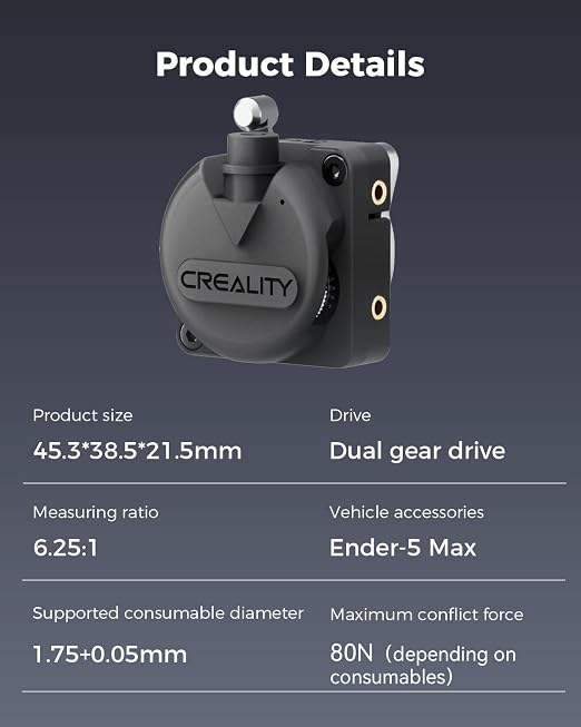 Creality Official Ender 5 Max Extruder, 80N Strong Extrusion Force & Dual Gear Design Provide Smooth and Precise Feeding, Compatible with Creality Ender 5 Max 3D Printer