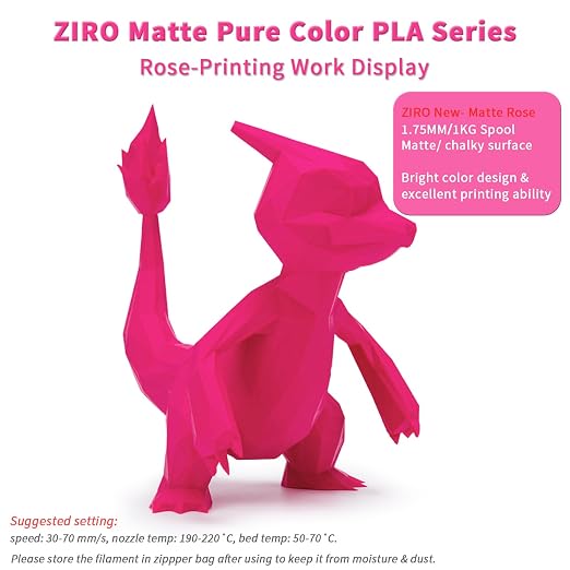 ZIRO Matte PLA Filament,1.75mm 3D Printer Filament Shiny-Free Finish,1.75mm Matte PLA Series 3D Printing Material, 2.2lbs Spool, Dimensional Accuracy +/- 0.03mm, Rose(Matte)