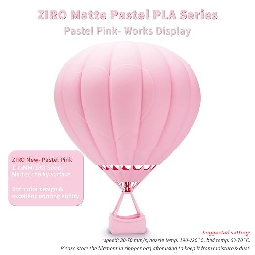 ZIRO 3D Printer Filament, Matte 1.75mm PLA Filament, Pastel Colors PLA Series, 3D Printing Material, Fit Most FDM Printers,1.75mm 2.2lbs Spool, Dimensional Accuracy +/- 0.03mm, Pastel Pink(Matte)