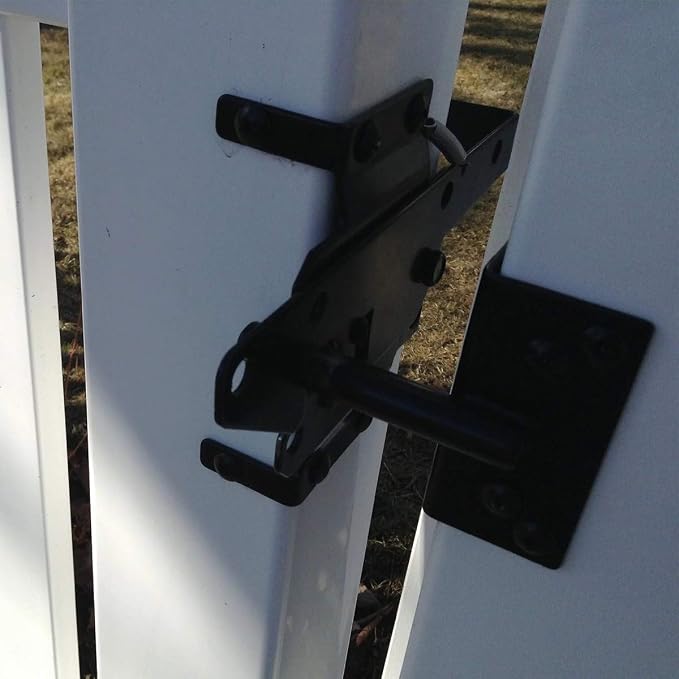 Self-Locking Gate Latch Heavy Duty Post Mount Automatic Gravity Lever Wood/PVC Fence Gate Lock with Fasteners Hardware,for Secure Pool |Yard | Garden, Steel,Black, 2pcs