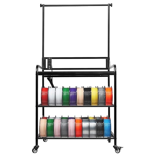 VEVOR 3D Printer Filament Storage Rack with Power Strip, 3-Tier Stand with Filament Storage, Spools Holder Racks Cart with Wheels, Filaments Organzied for 3D Printing Station, Workshop (Shelf Only)