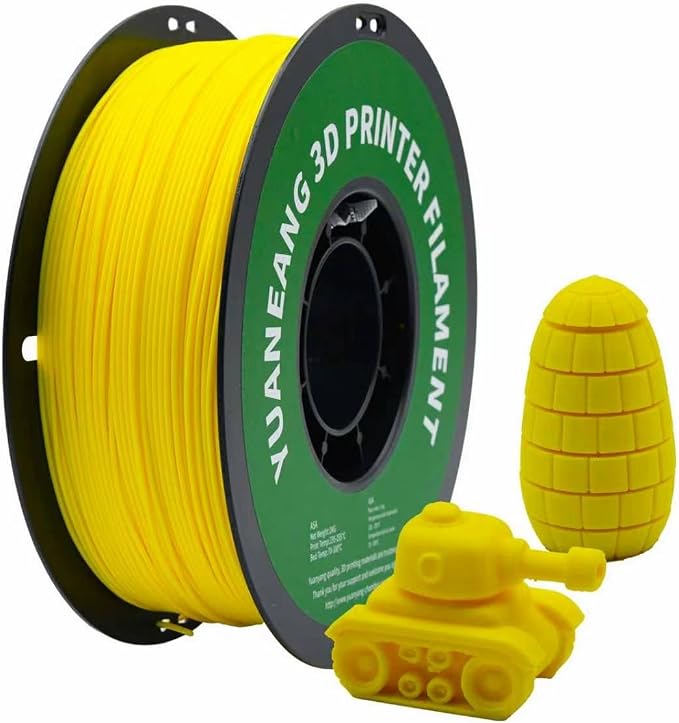 Yellow ASA 3D Printer Supply 1.75mm,1kg Spool,Accuracy±0.02mm,Heat Resistant,Weather Resistant,Low Warping Durable,Suitable for Outdoor Parts