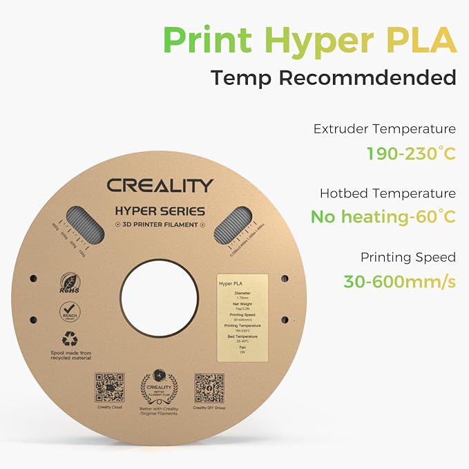 Creality Hyper PLA Filament 2KG, Up to 600mm/s High Speed 3D Printer Filament PLA 1.75mm, No-Tangling Stronger Toughness Fit Most 3D Printers