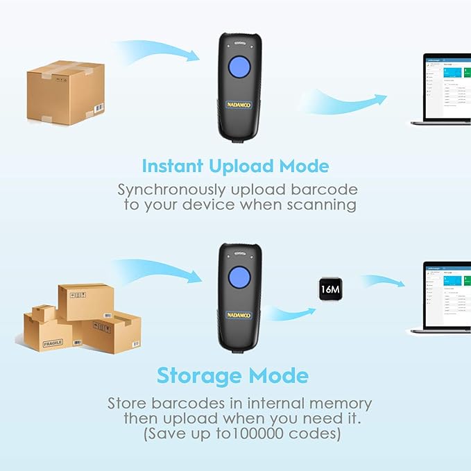 NADAMOO 1D Wireless Barcode Scanner Compatible with Bluetooth, with Charging Dock, Portable USB Bar Code Scanner for Inventory, 2.4G Wireless & Wired Barcode Reader for Tablet iPhone iPad Android iOS