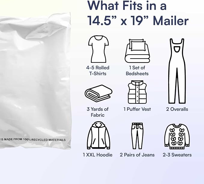 SMART 14.5x19 Recycled Poly Mailers - 100 Pack of White Eco-Friendly Packaging Mailing Bags | Recyclable & Sustainable, Cute & Stylish Small Business Supplies | 2.5 Mil Thick - 100 Pack
