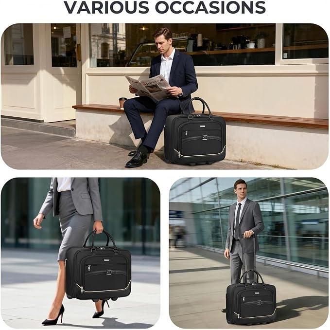 Ytonet Rolling Laptop Bag, 17.3 In Rolling Briefcase for Men Women with Accordion File Pockets, Anti Theft Laptop Bag with Wheels, Professional Roller Underseat Bag for Travel Work Teacher, Black
