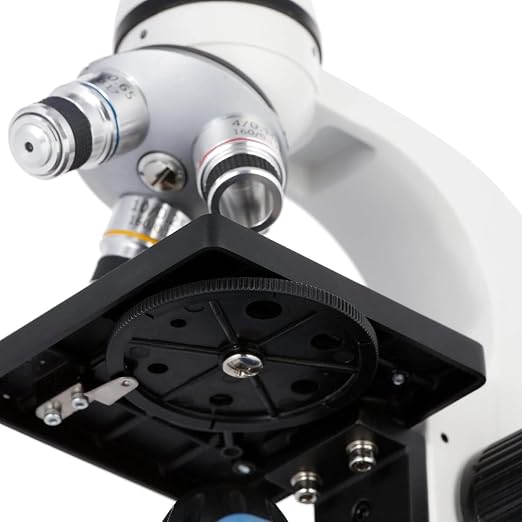 AmScope M150C-PS25-WM Compound Monocular Microscope, WF10x and WF25x Eyepieces, 40x-1000x Magnification, LED Illumination, Brightfield, Single-Lens Condenser, Coaxial Coarse and Fine Focus, Plain Stage, 110V, Includes Set of 25 Prepared Slides and Book