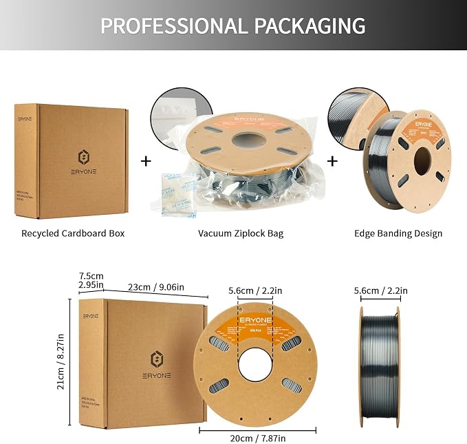 ERYONE Silk PLA Filament for 3D Printer 1.75mm +/- 0.03mm, Shiny Filament 1kg (2.1lbs)/Spool, Gunmetal Gray