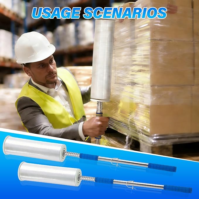 2-Pack Stretch Wrap Dispenser丨48 Inch Long Handle Pallet Wrap Tool丨Fits 12"-19" Film Rolls with 1.5"-3" Core丨Heavy Duty Aluminum Stretch Film Holder for Warehouse Shipping Packaging(Film Not Included)