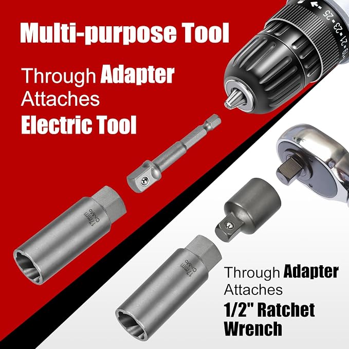 11pcs Bolt Extractor Kit, Stripped Bolt Extractor Set, Deep Long Easy Out Set, Lug Nut Remover Socket Tool for Studs, Damaged, Frozen, Rusted, Rounded-Off Bolts, Nuts