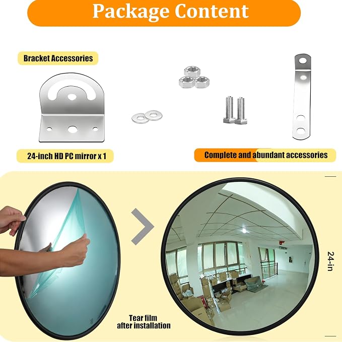 24" Unbreakable Convex Traffic Mirror – Vision up to 35FT, Lightweight PC, Ideal for Driveways, Garages, Warehouses, and more Indoor/Outdoor Use