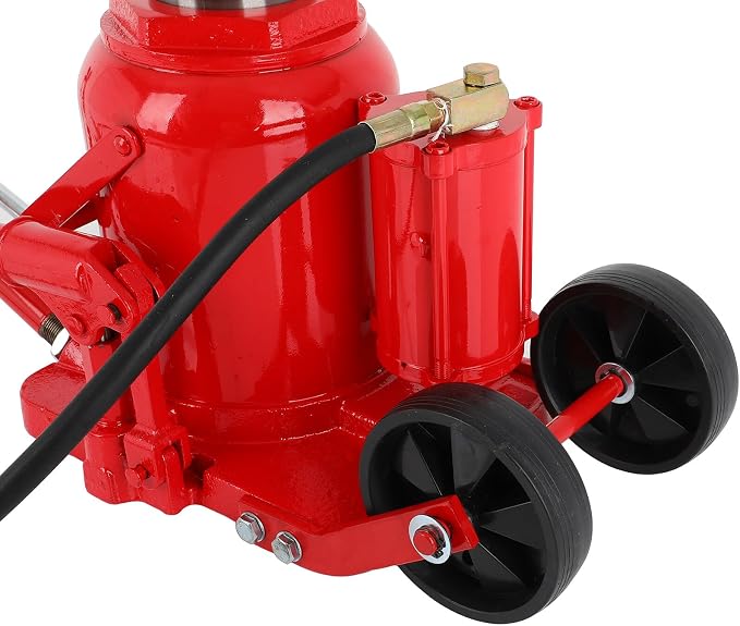 Air Hydraulic Bottle Jack 50 Ton (11 0231 LBS) Pneumatic Bottle Jack Lift Range 27-43cm Air Transmission Jack with Pneumatic & Manual Hand Pump, for Pickup, Truck, RV, Auto Repair, Red