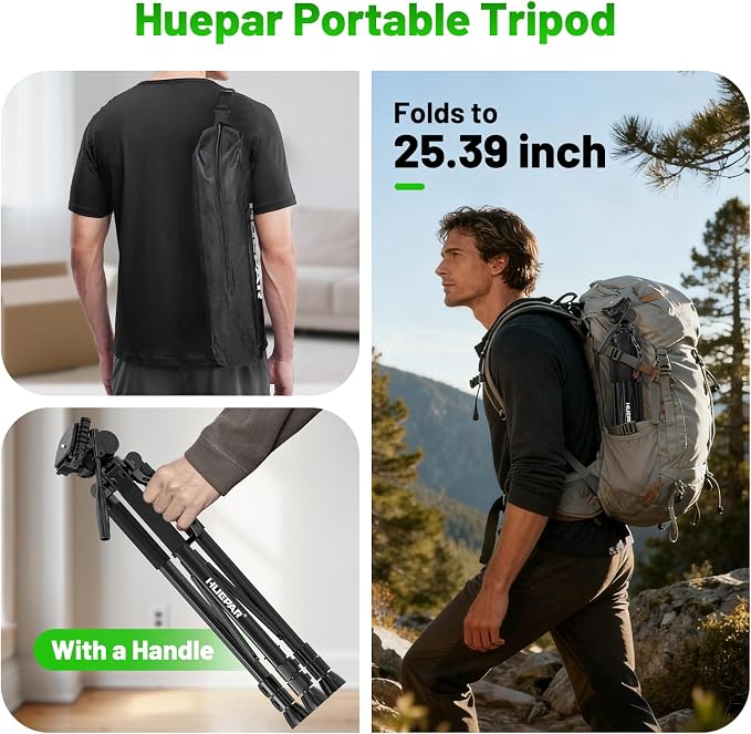 Huepar Professional Laser Level Tripod, Fathers Day Dad Gifts, 68 Inch Adjustable Height, Suit for Heavy Duty Lasers Levels, Point Laser, Distance Measure - Phone Holder, 1/4" & 5/8" Thread Mount
