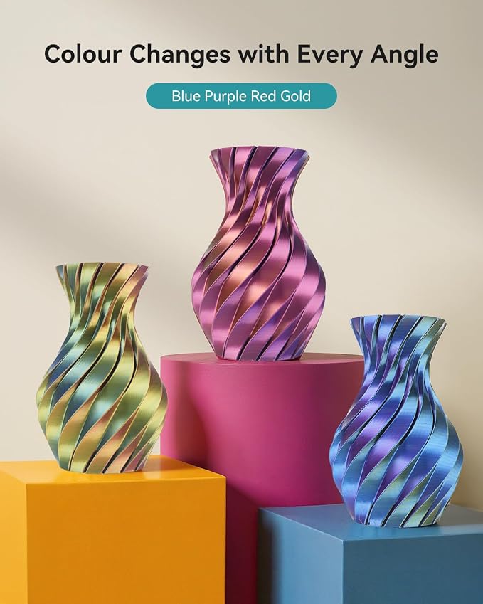 SUNLU Silk PLA+ Filament 1.75mm, Chrome Like Gloss Finish, Smooth Silk Texture, Four Color Appearance from Different Angles, 1kg(2.2lbs) PLA Plus 3D Printer Filament, Black Grey Red Yellow